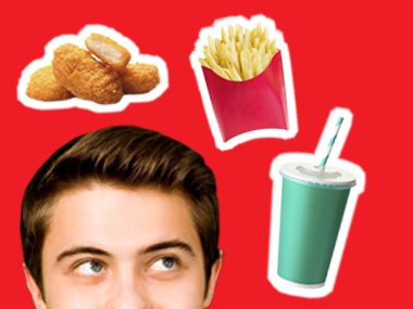 teen looking at fast food
