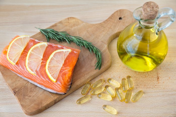 Fish oil and salmon fillet