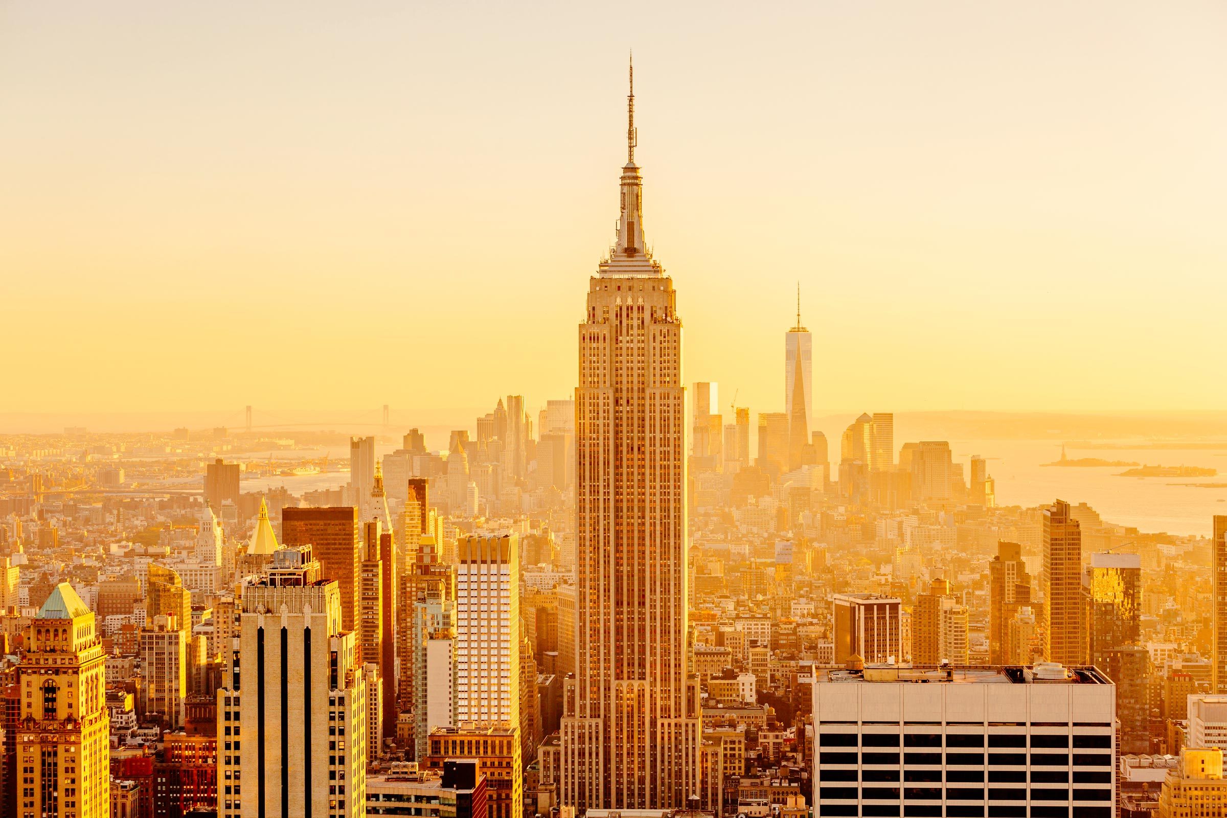 Golden sunset in Manhattan, New York City, USA